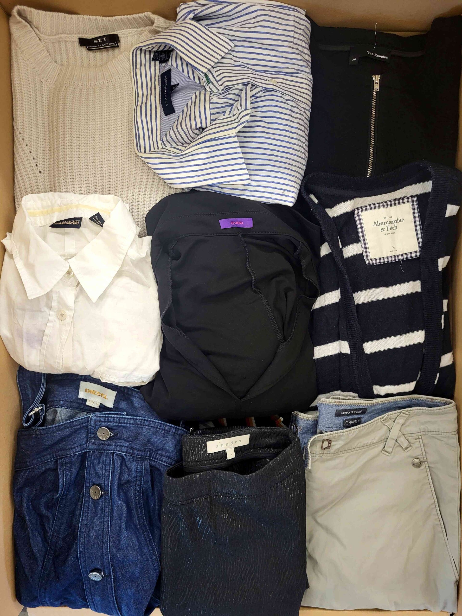 The photo shows a package with clothing in the category U.