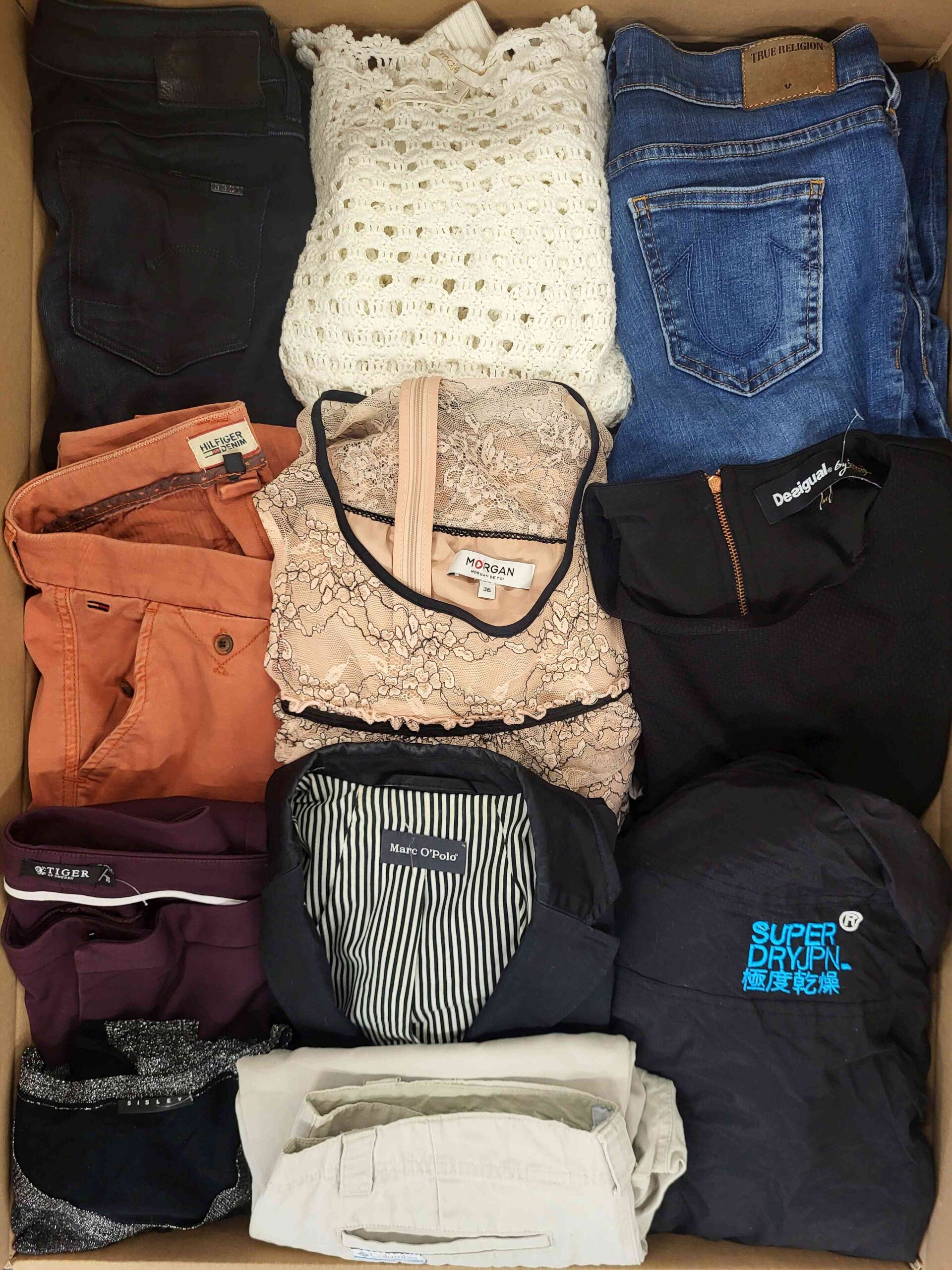 The photo shows a package with clothing in the category U.