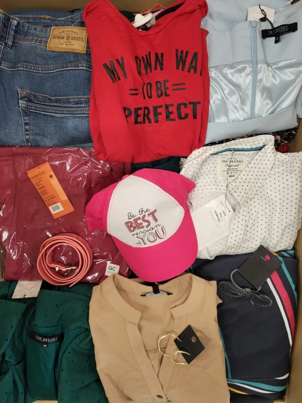 The photo shows a package with clothing in the category TSC.
