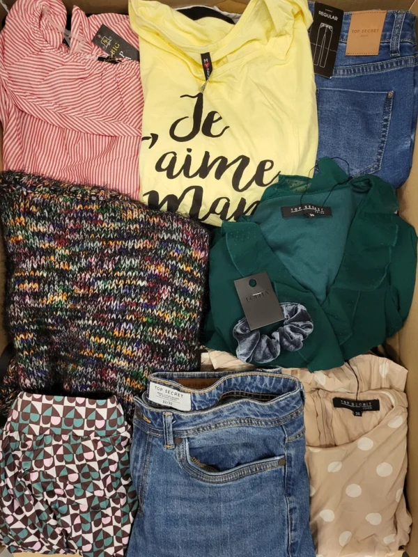 The photo shows a package with clothing in the category TSC.