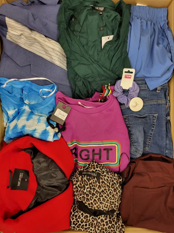 The photo shows a package with clothing in the category TSC.