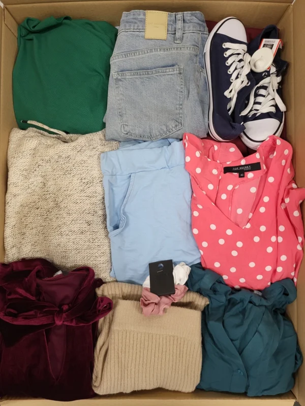 The photo shows a package with clothing in the category TSC.