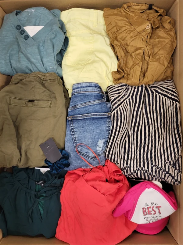 The photo shows a package with clothing in the category TSC.