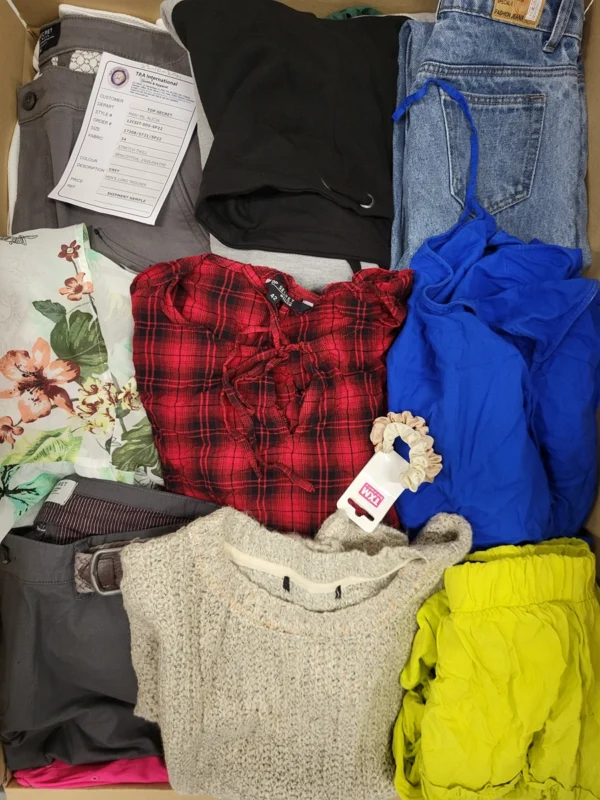 The photo shows a package with clothing in the category TSC.