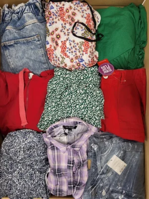 The photo shows a package with clothing in the category TSC.