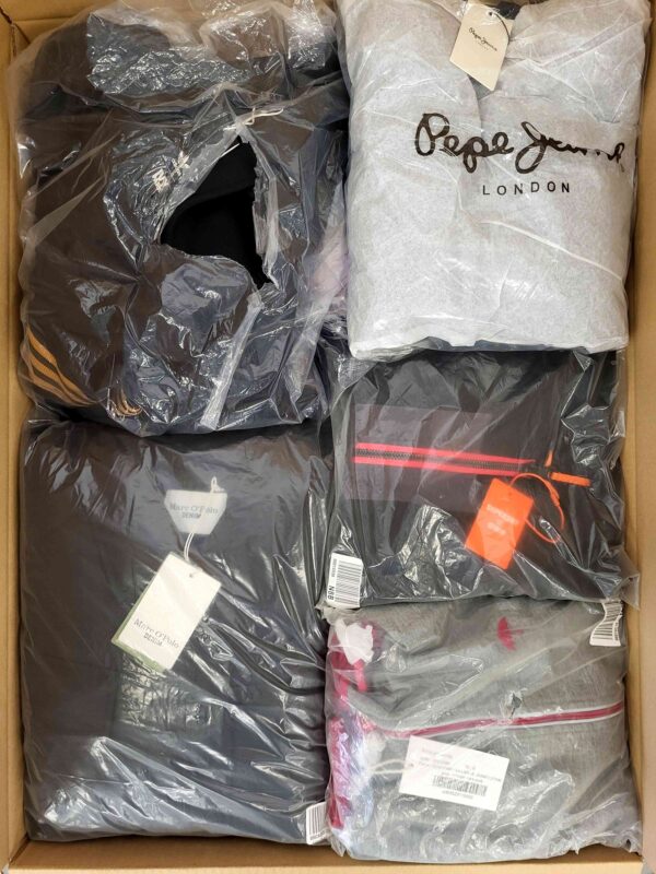 The photo shows a package with clothing in the category AJS.