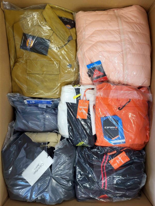 The photo shows a package with clothing in the category AJS.