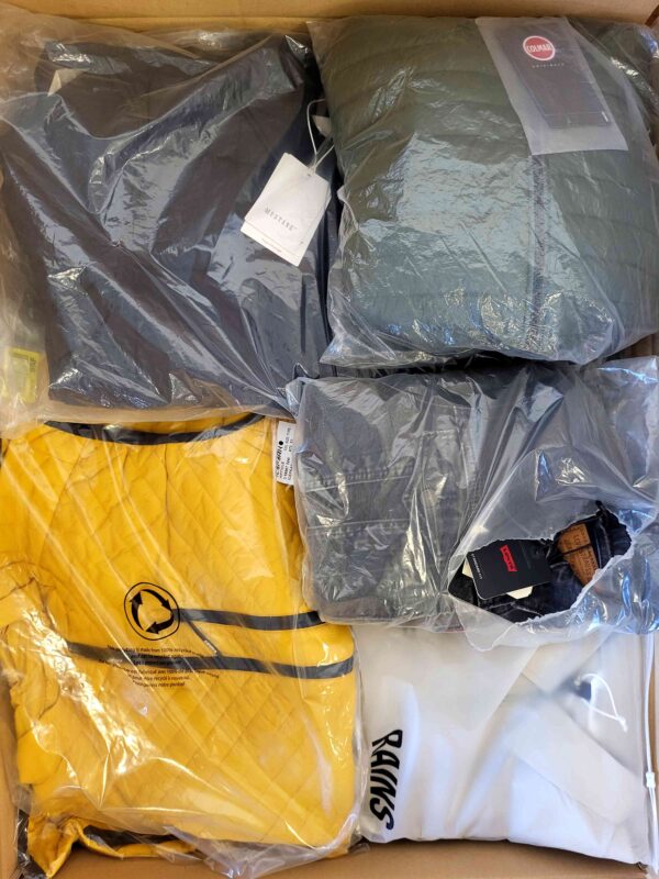 The photo shows a package with clothing in the category AJS.