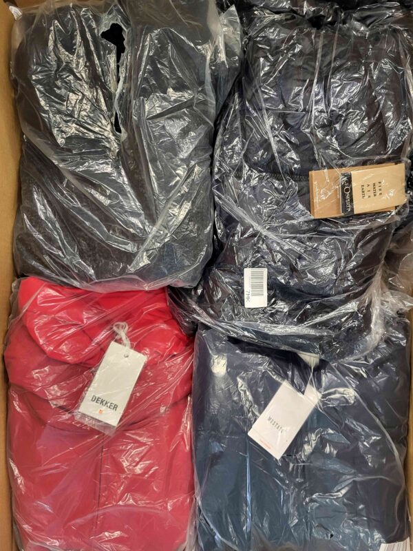 The photo shows a package with clothing in the category AJW.