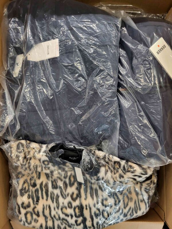 The photo shows a package with clothing in the category AJW.