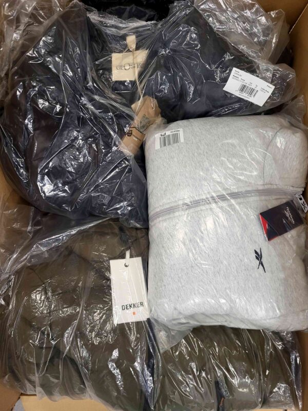The photo shows a package with clothing in the category AJW.