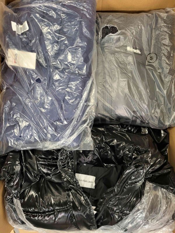 The photo shows a package with clothing in the category AJW.