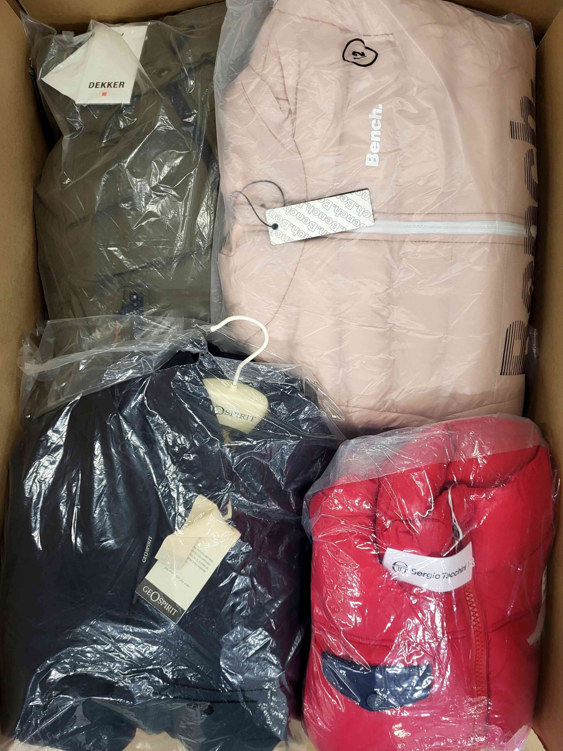 The photo shows a package with clothing in the category AJW.