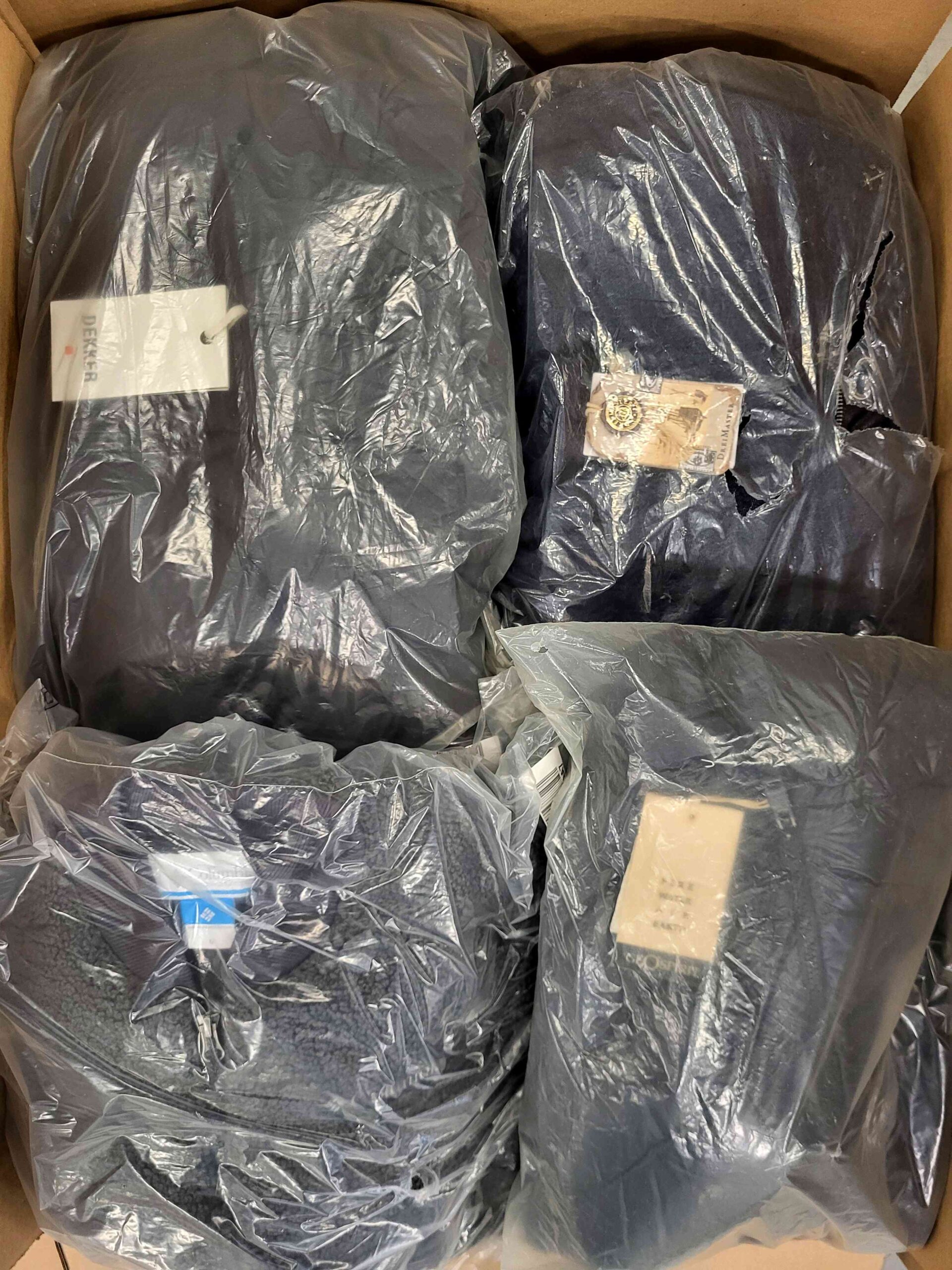 The photo shows a package with clothing in the category AJW.