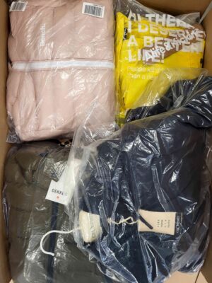 The photo shows a package with clothing in the category AJW.