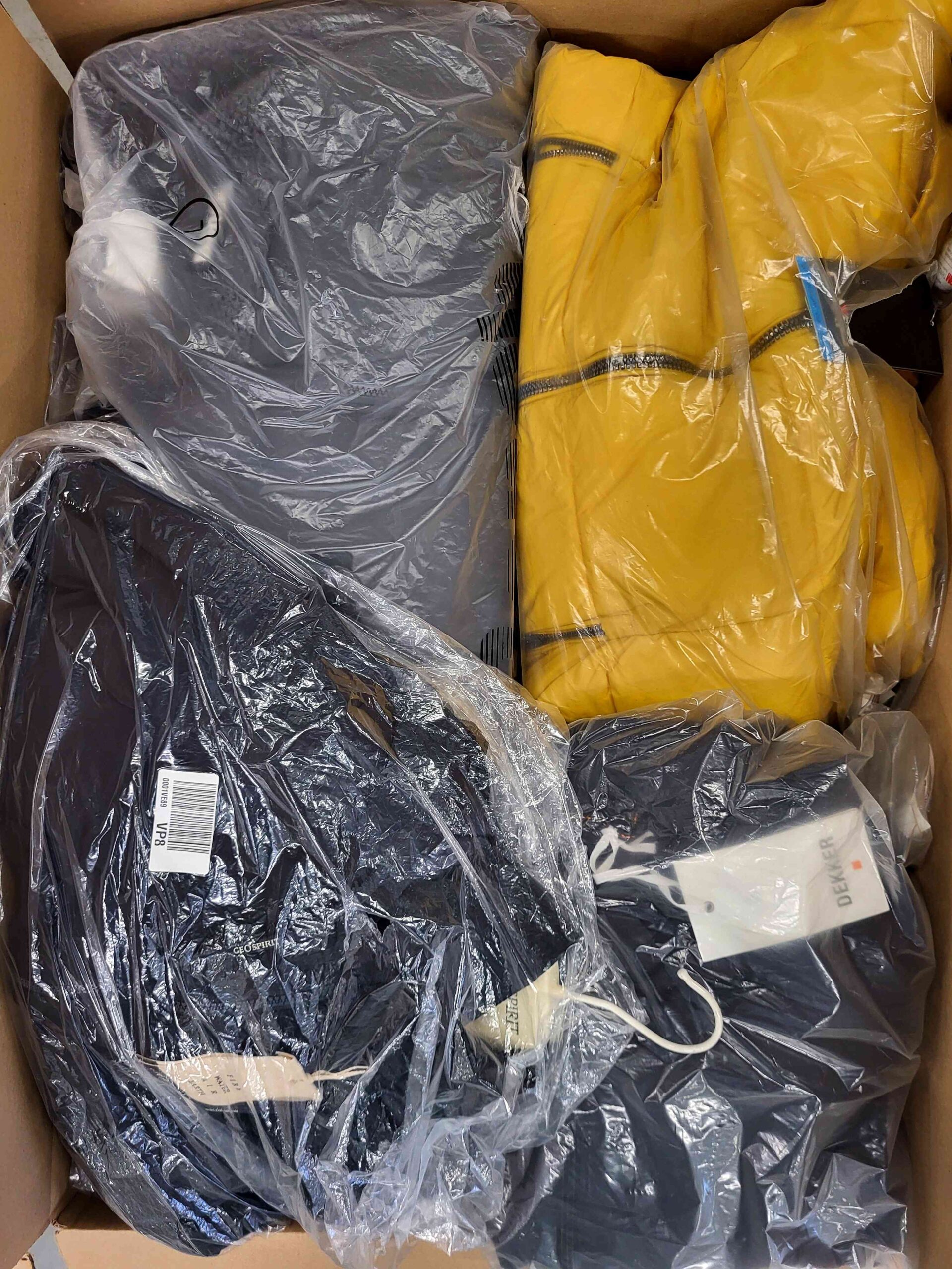 The photo shows a package with clothing in the category AJW.