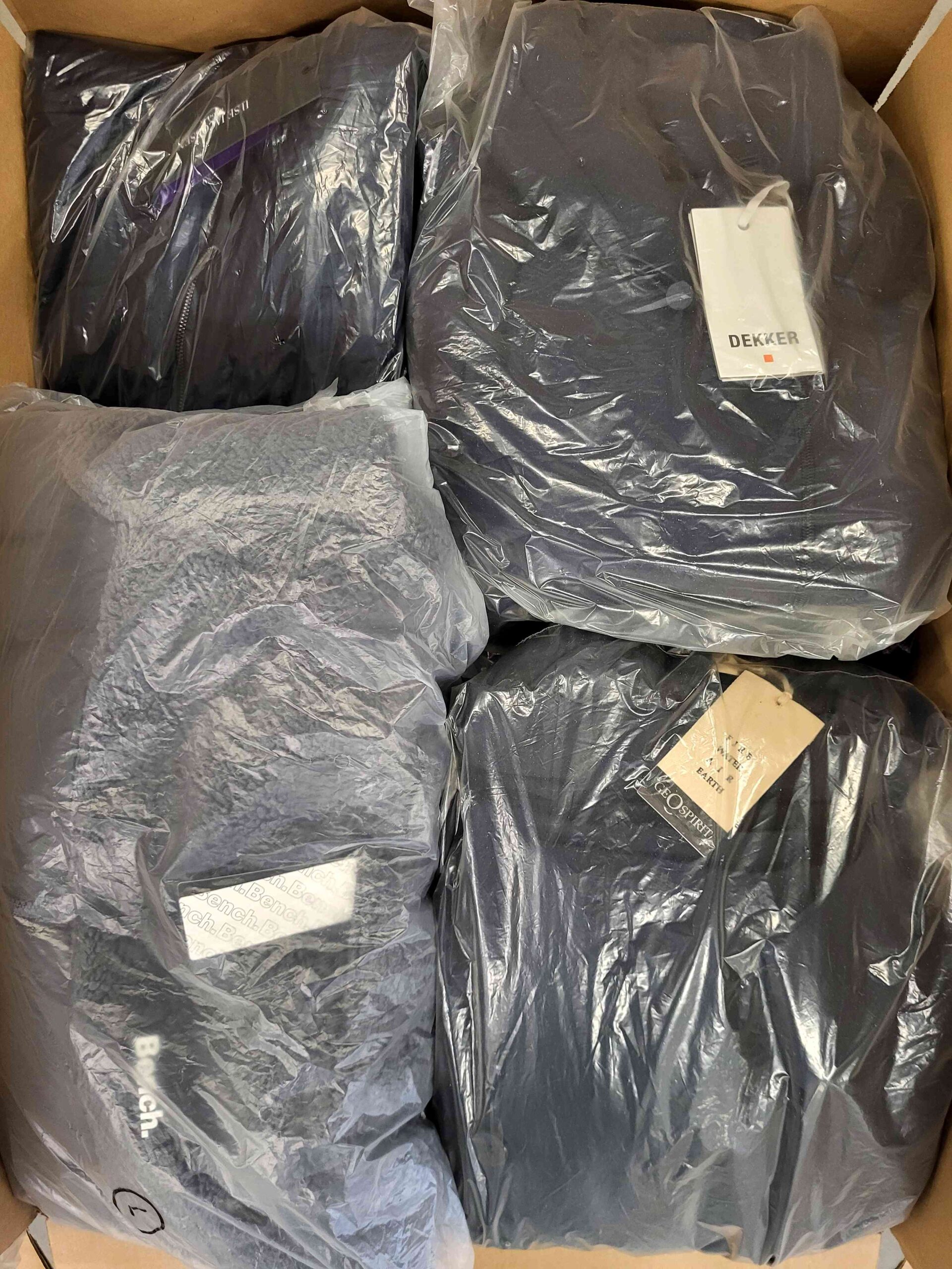 The photo shows a package with clothing in the category AJW.