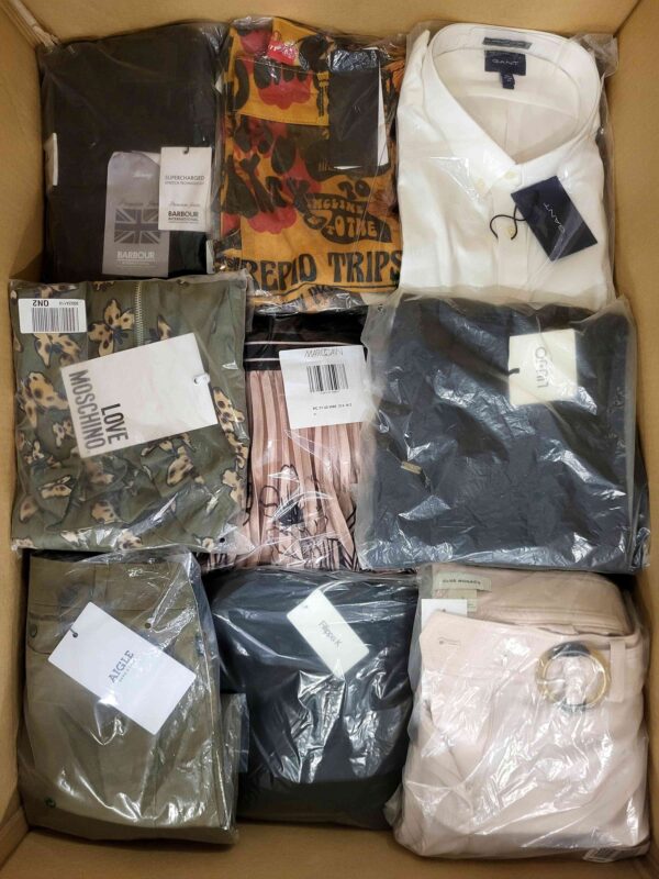 The photo shows a package with clothing in the category AP.