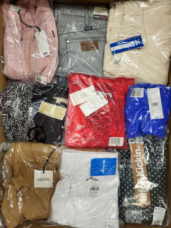 The photo shows a package with clothing in the category AW.