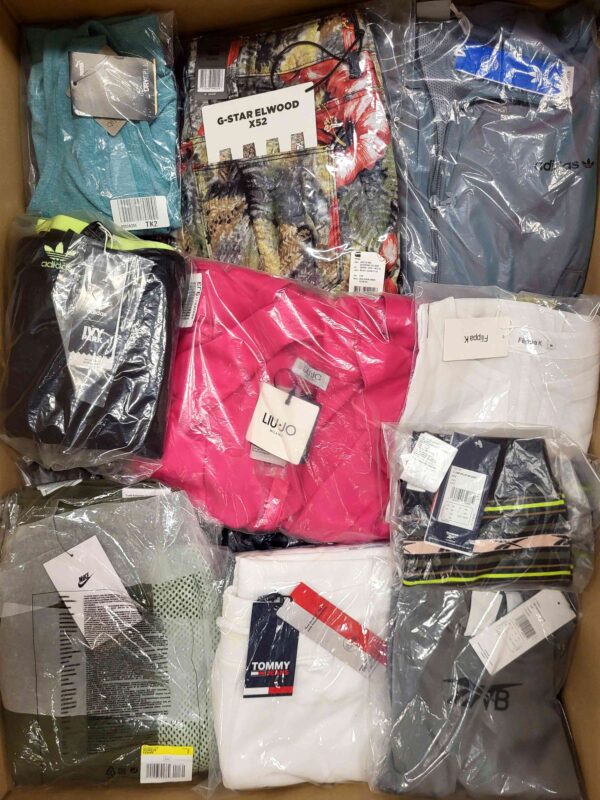 The photo shows a package with clothing in the category AW.
