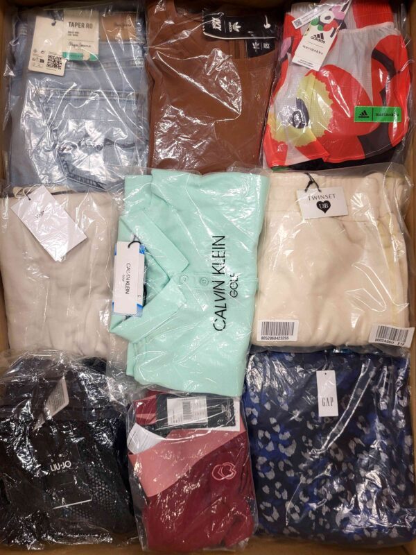 The photo shows a package with clothing in the category AW.