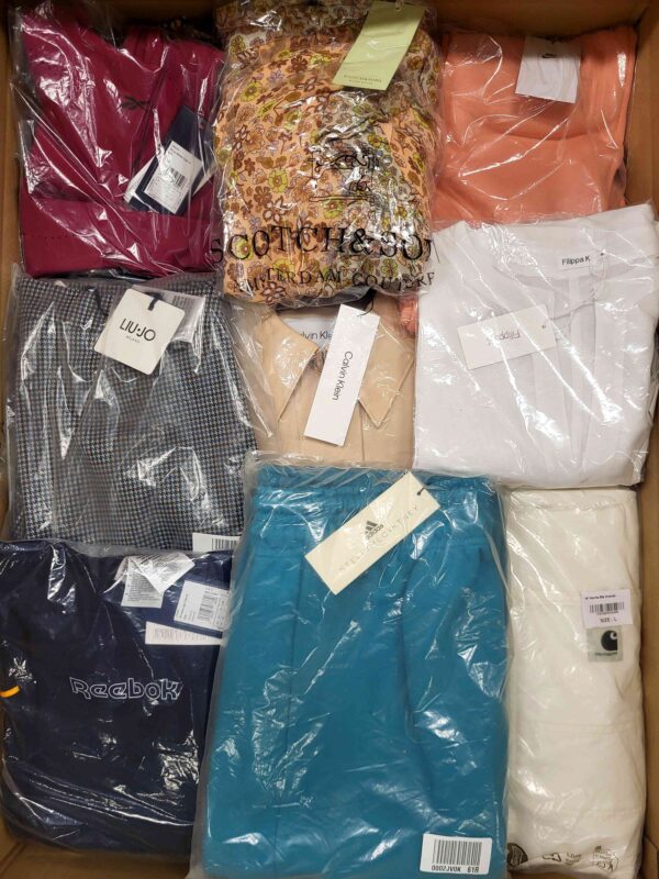 The photo shows a package with clothing in the category AW.