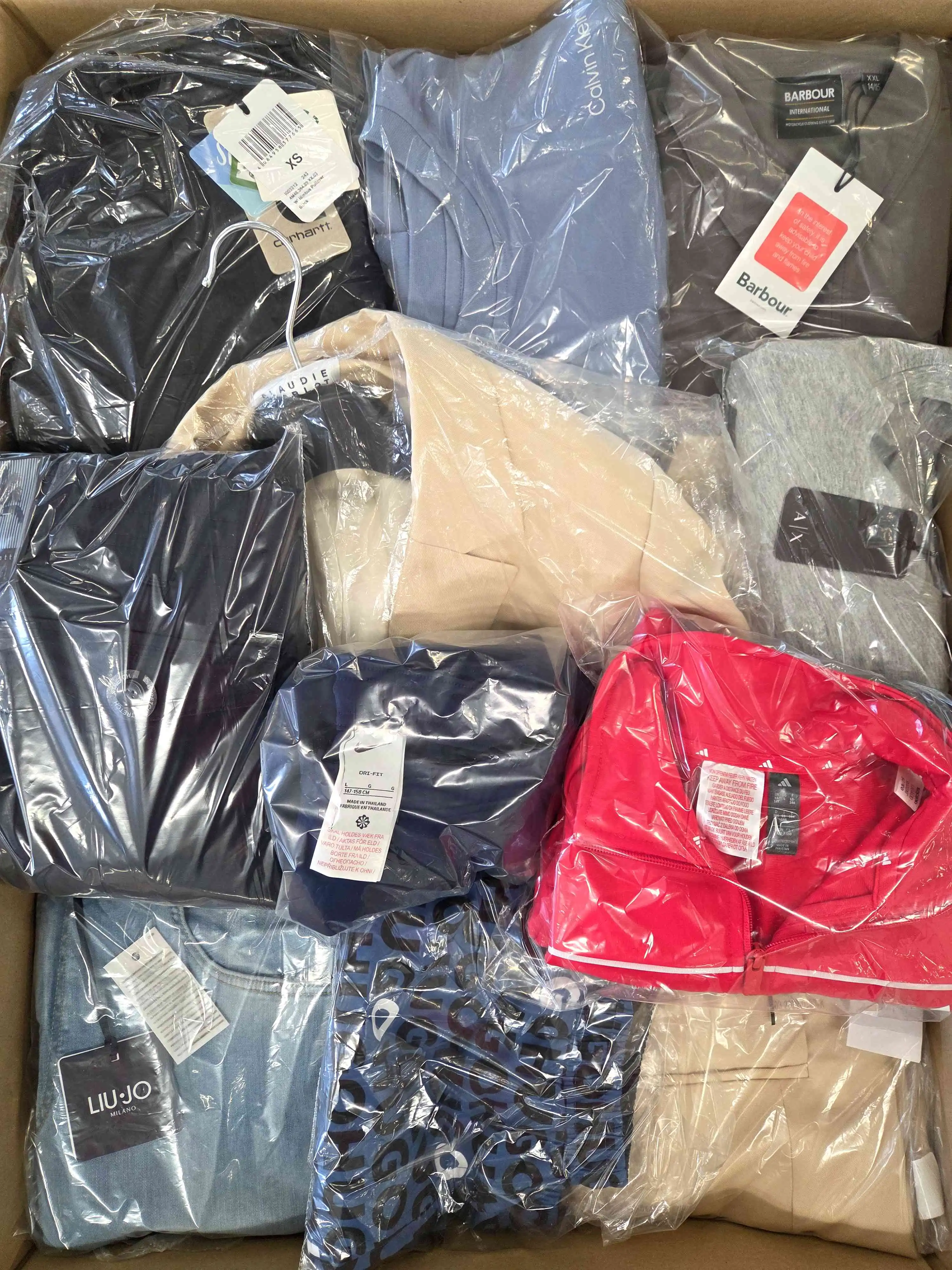 The photo shows a package with clothing in the category B.