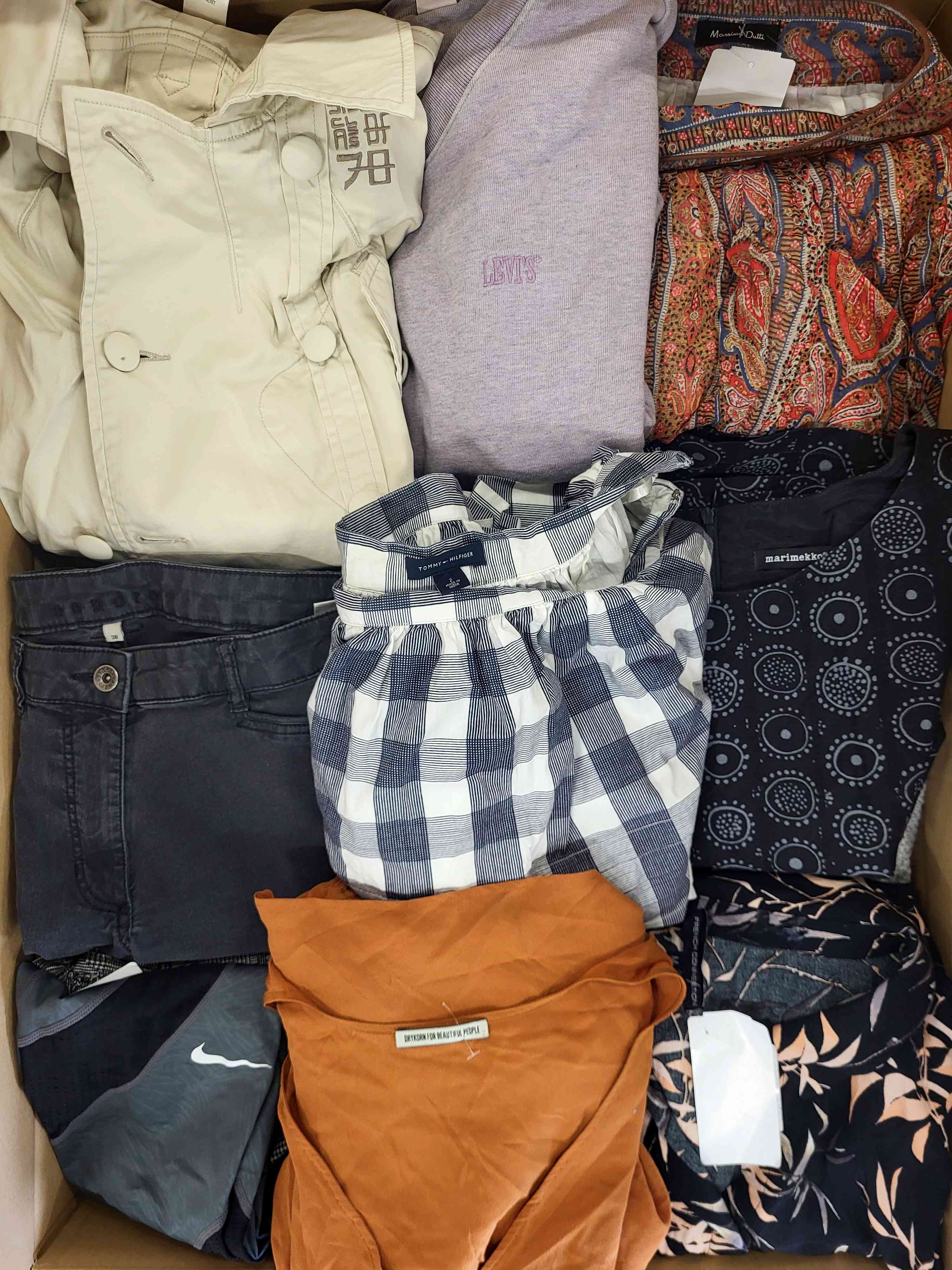 The photo shows a package with clothing in the category U.