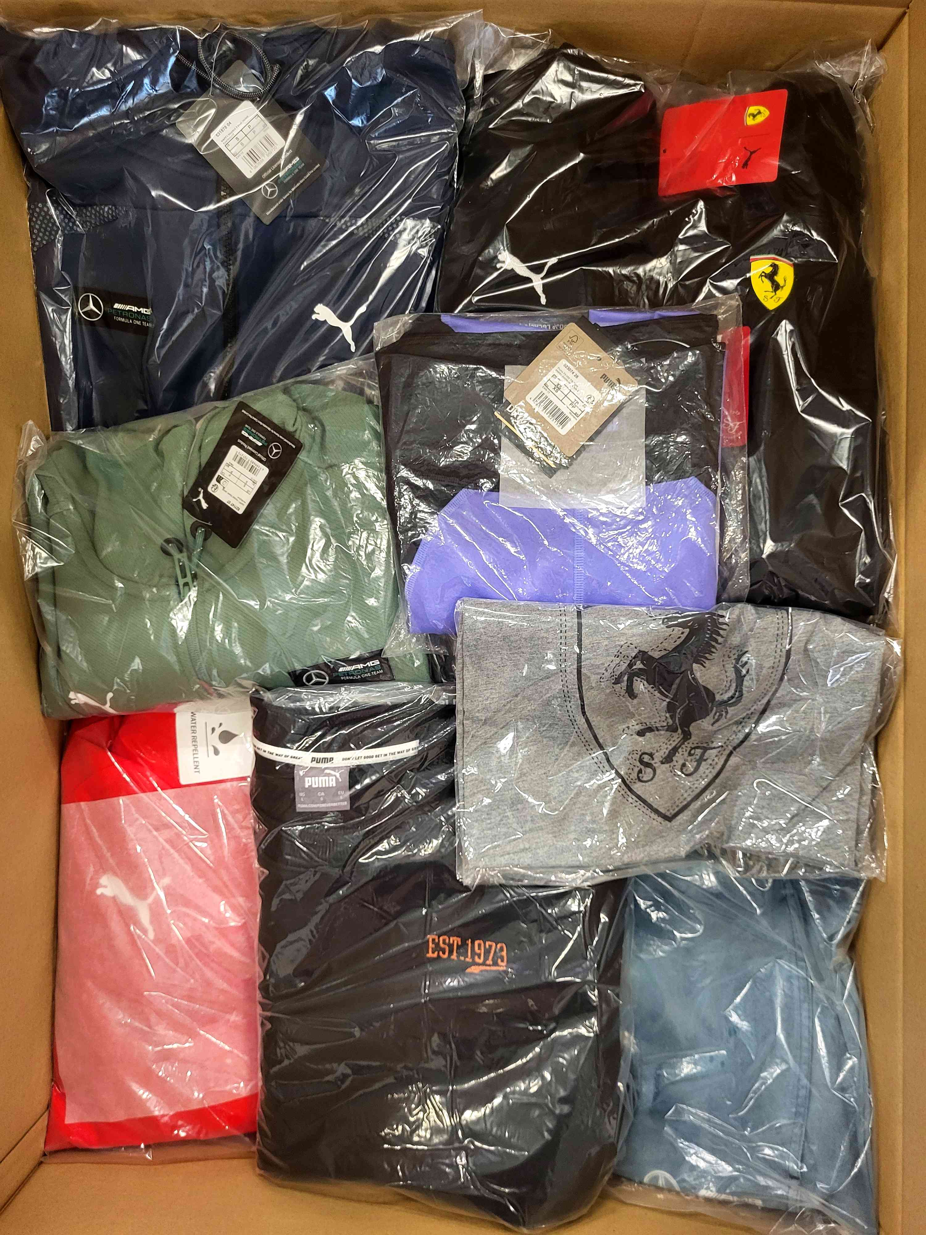 The photo shows a package with clothing in the category AP.