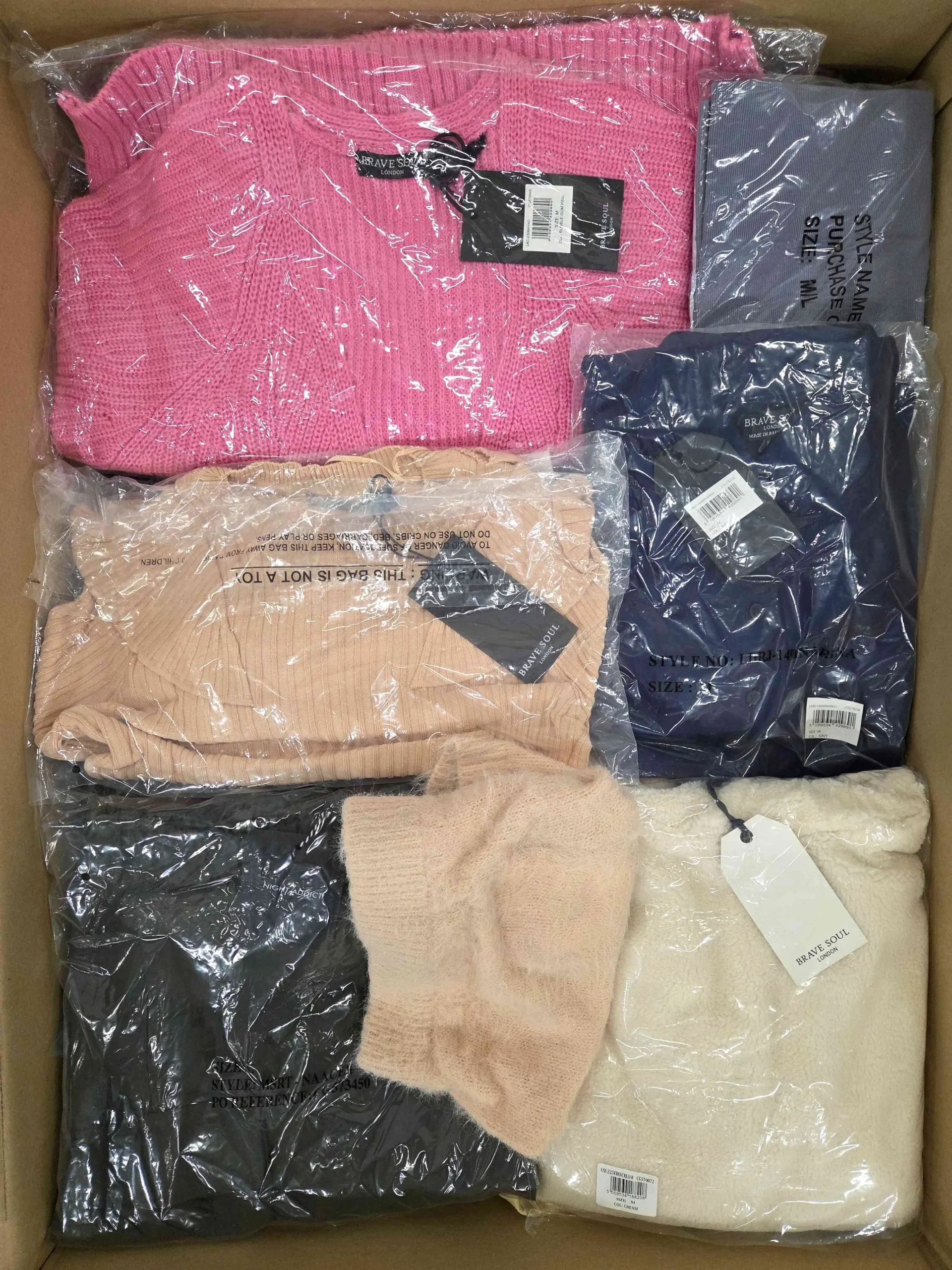 The photo shows a package with clothing in the category BB.