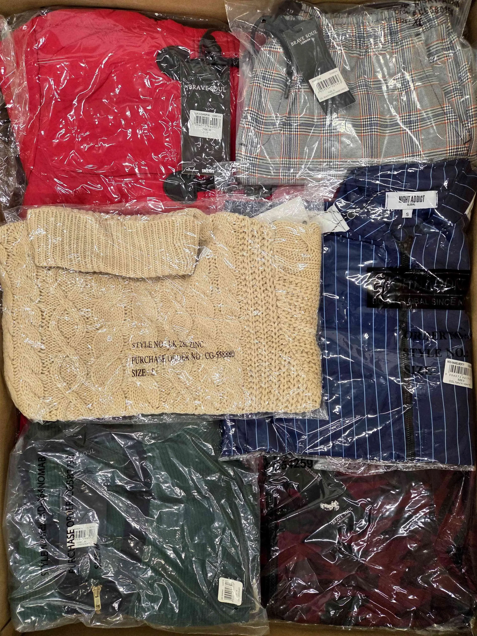 The photo shows a package with clothing in the category BB.