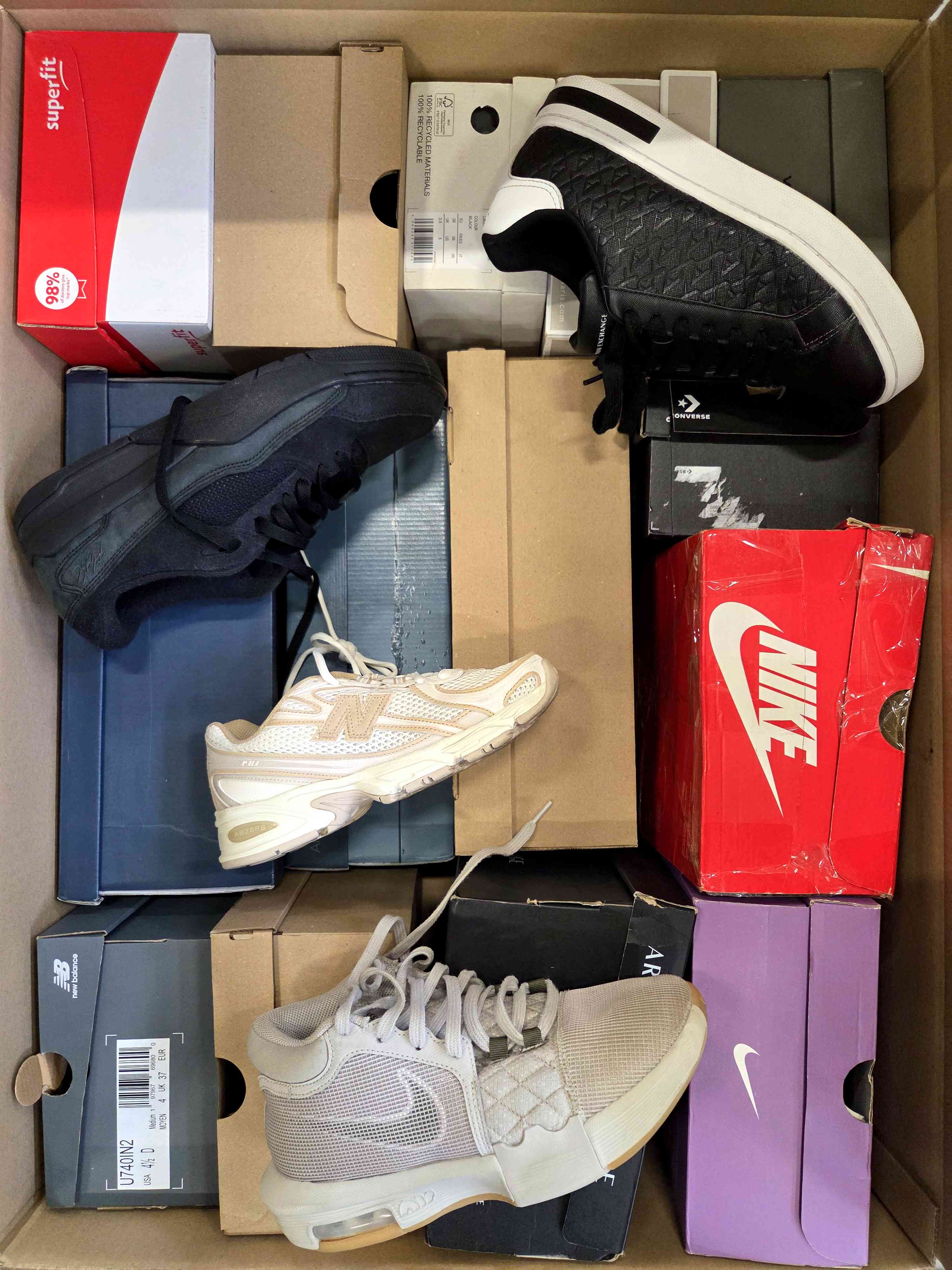 The photo shows a package with footwear in the category CS.