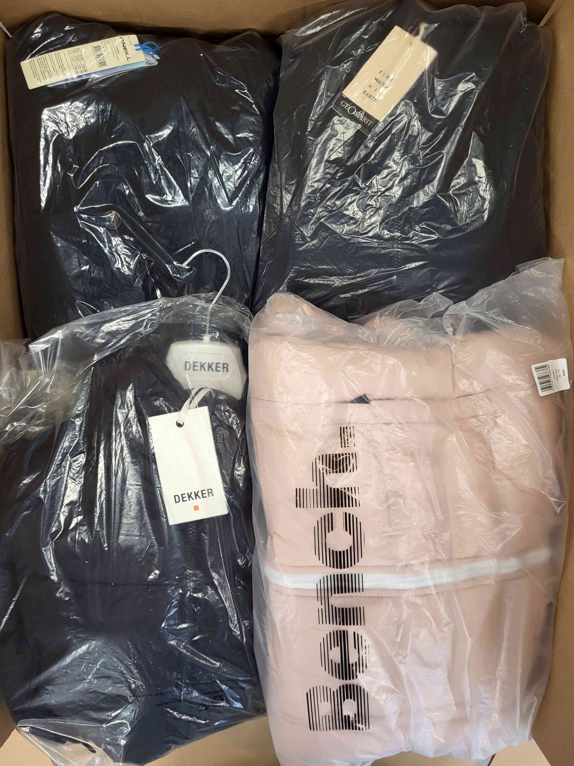 The photo shows a package with clothing in the category AJW.