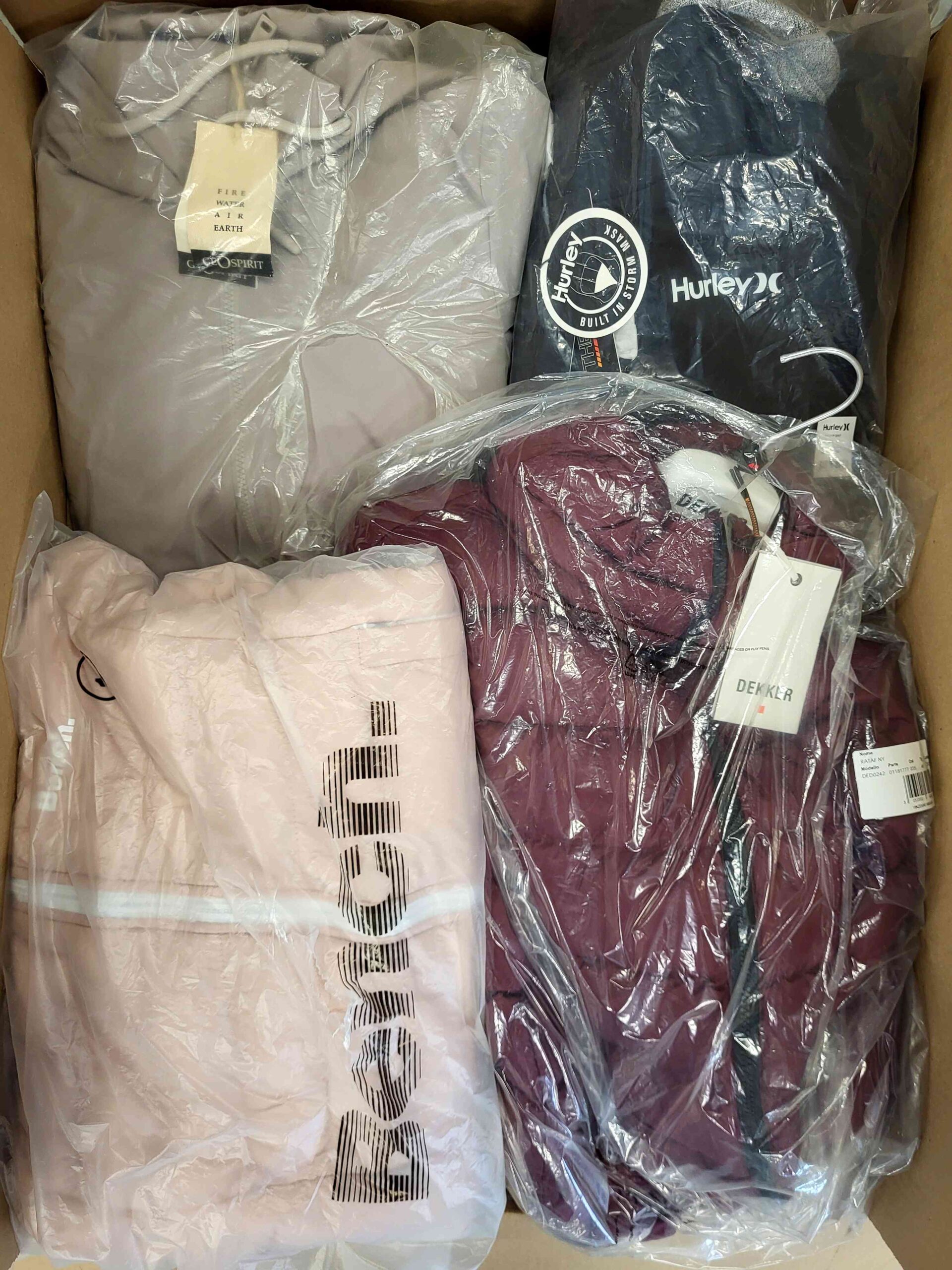 The photo shows a package with clothing in the category AJW.