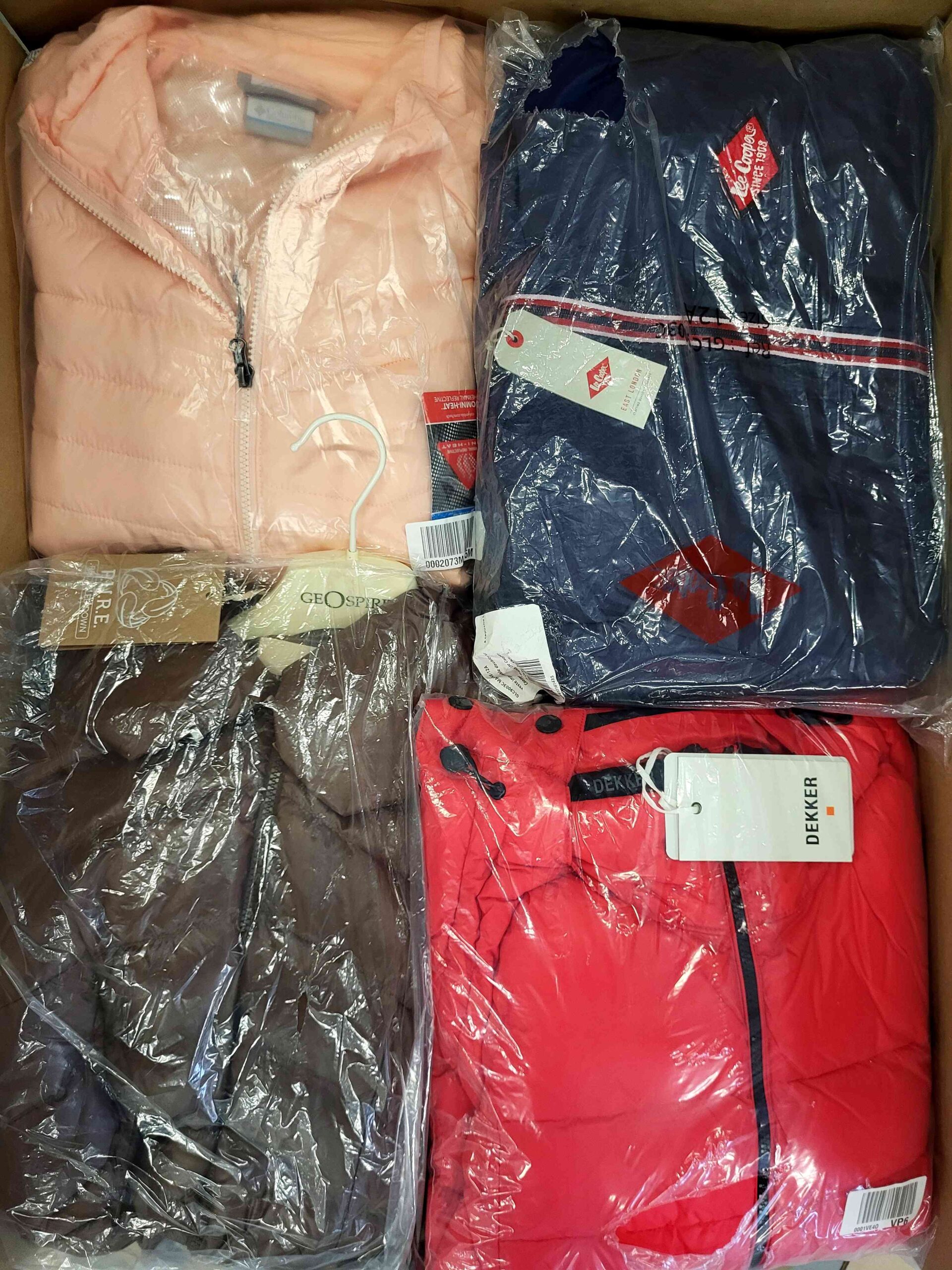 The photo shows a package with clothing in the category AJW.