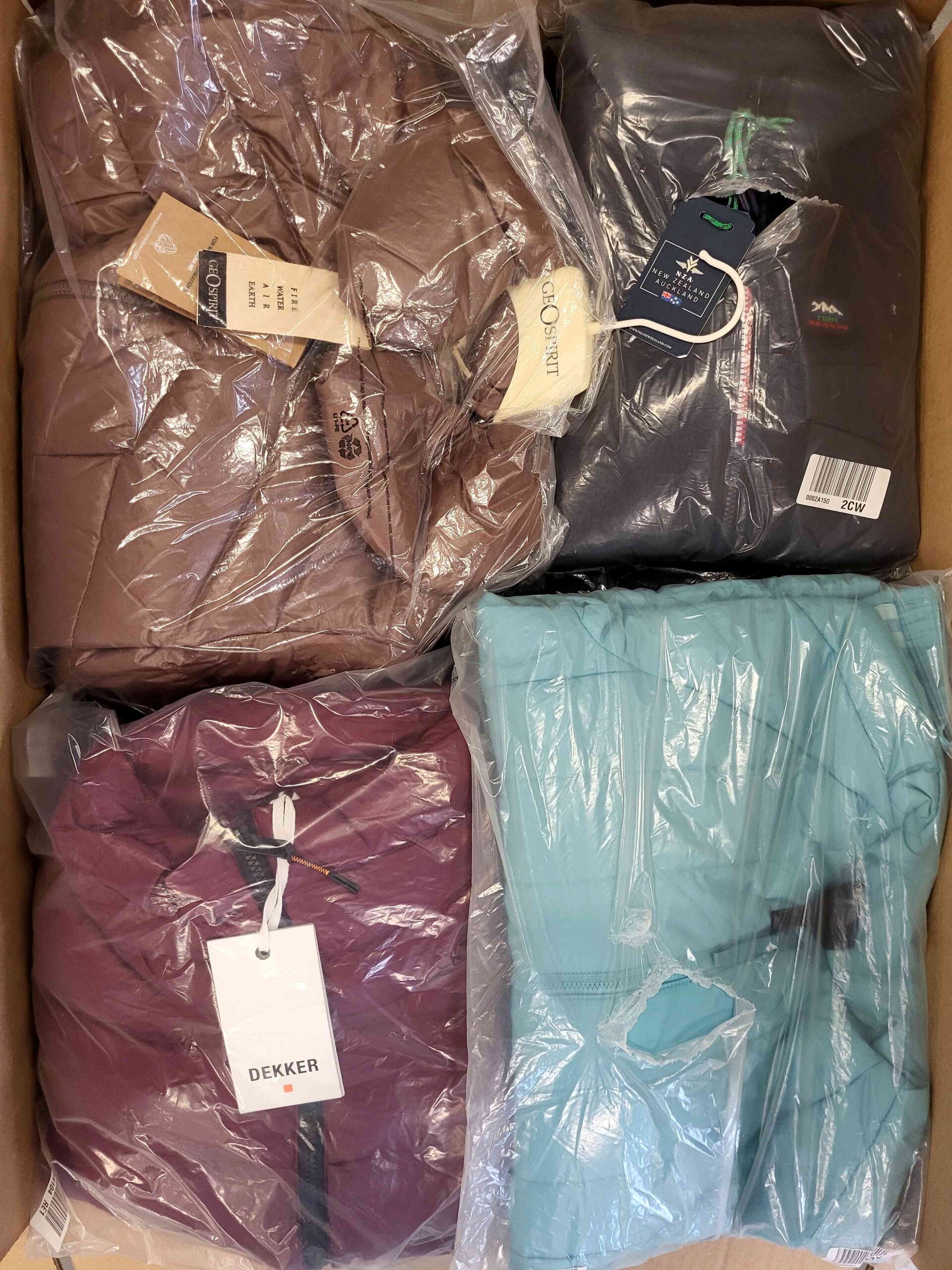 The photo shows a package with clothing in the category AJW.