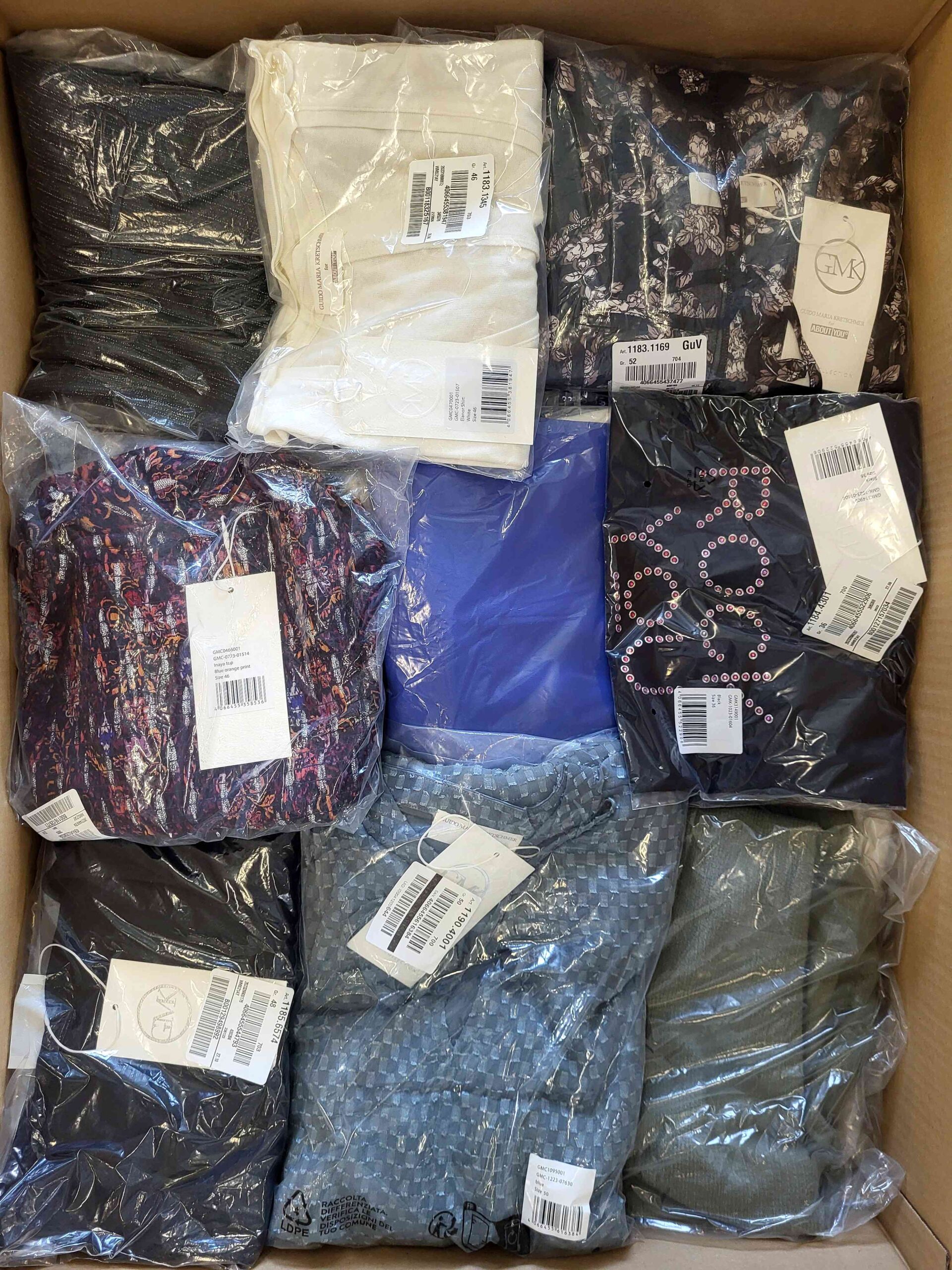 The photo shows a package with clothing in the category YA.