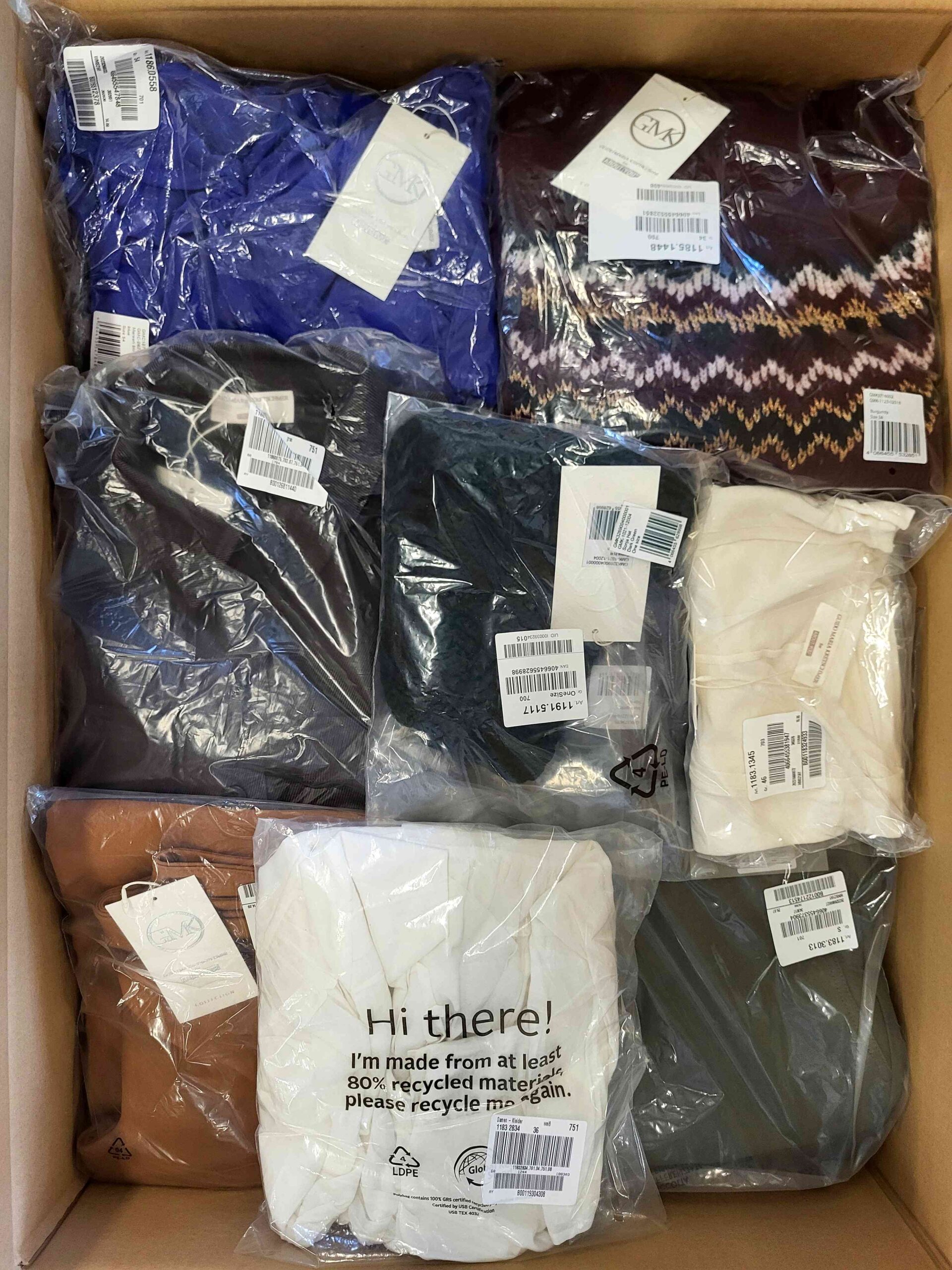 The photo shows a package with clothing in the category YA.