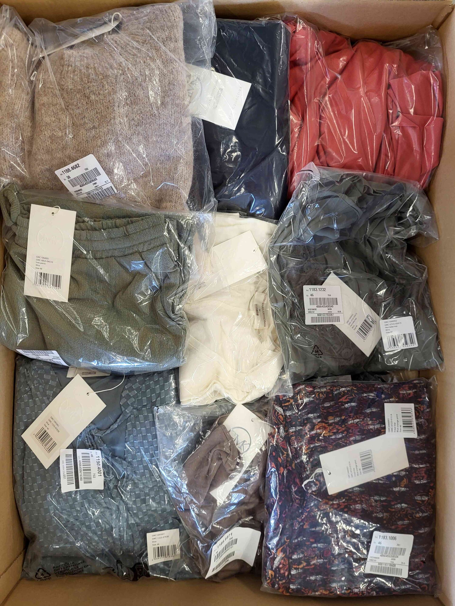 The photo shows a package with clothing in the category YA.