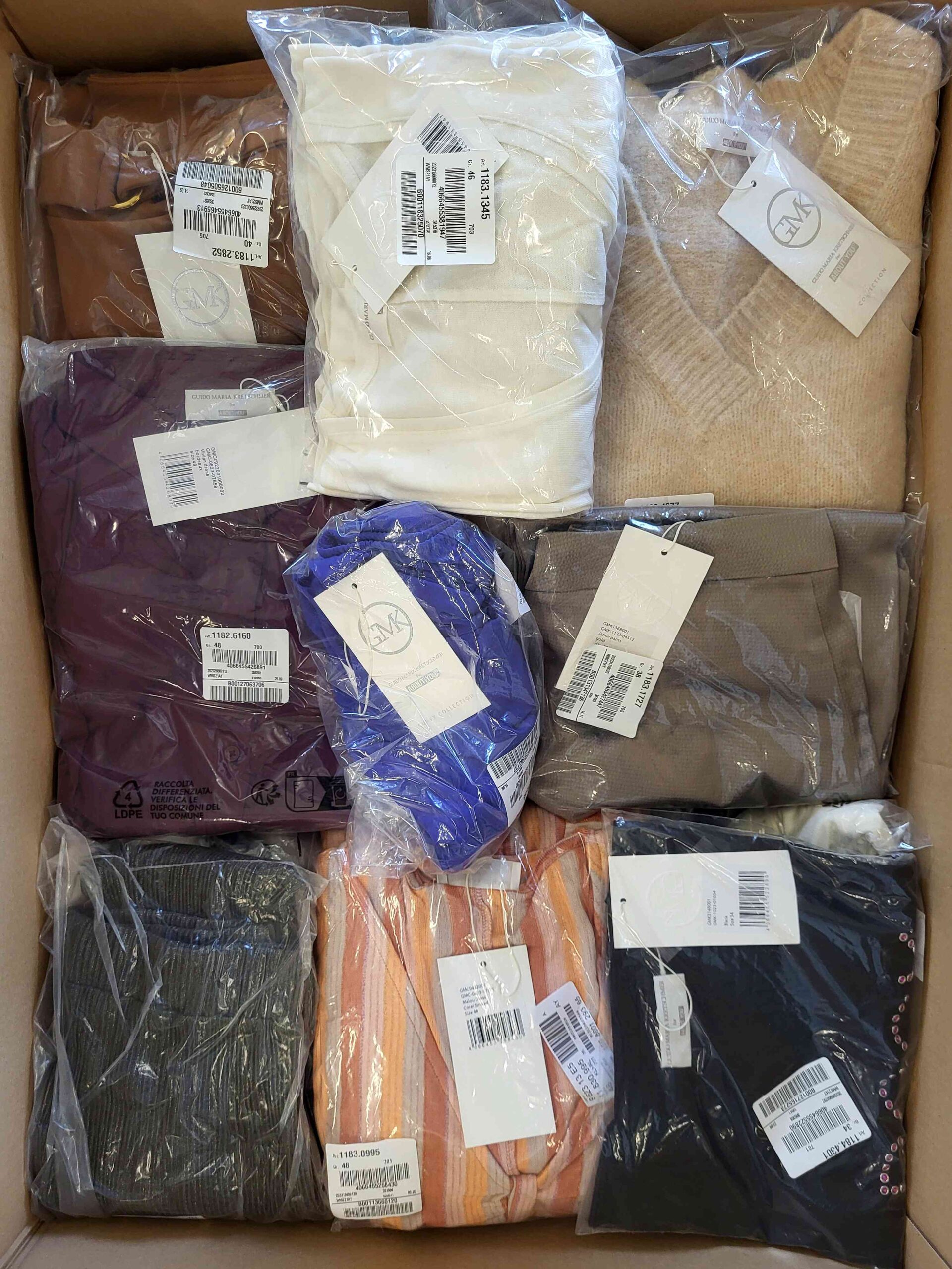 The photo shows a package with clothing in the category YA.