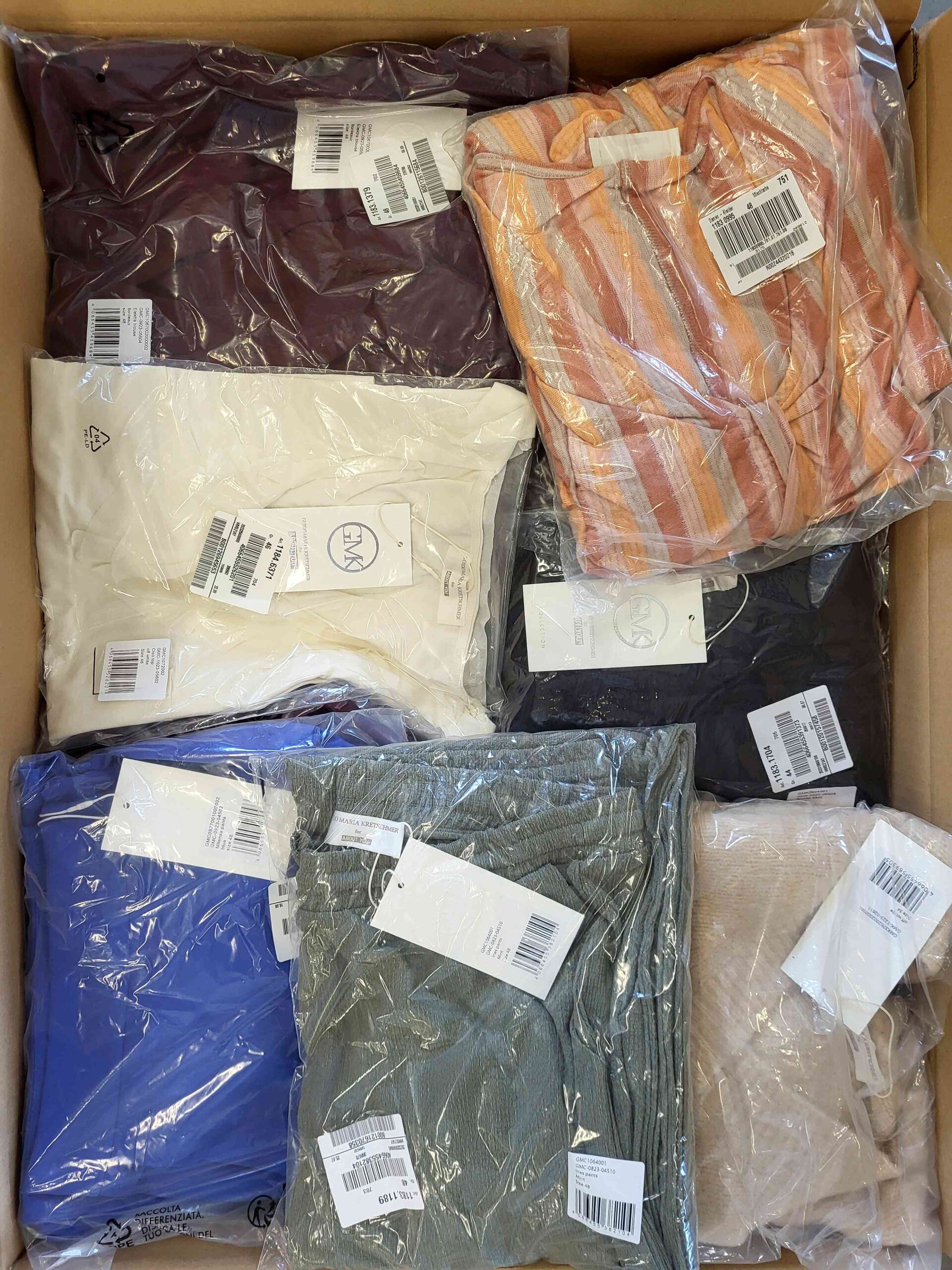 The photo shows a package with clothing in the category YA.