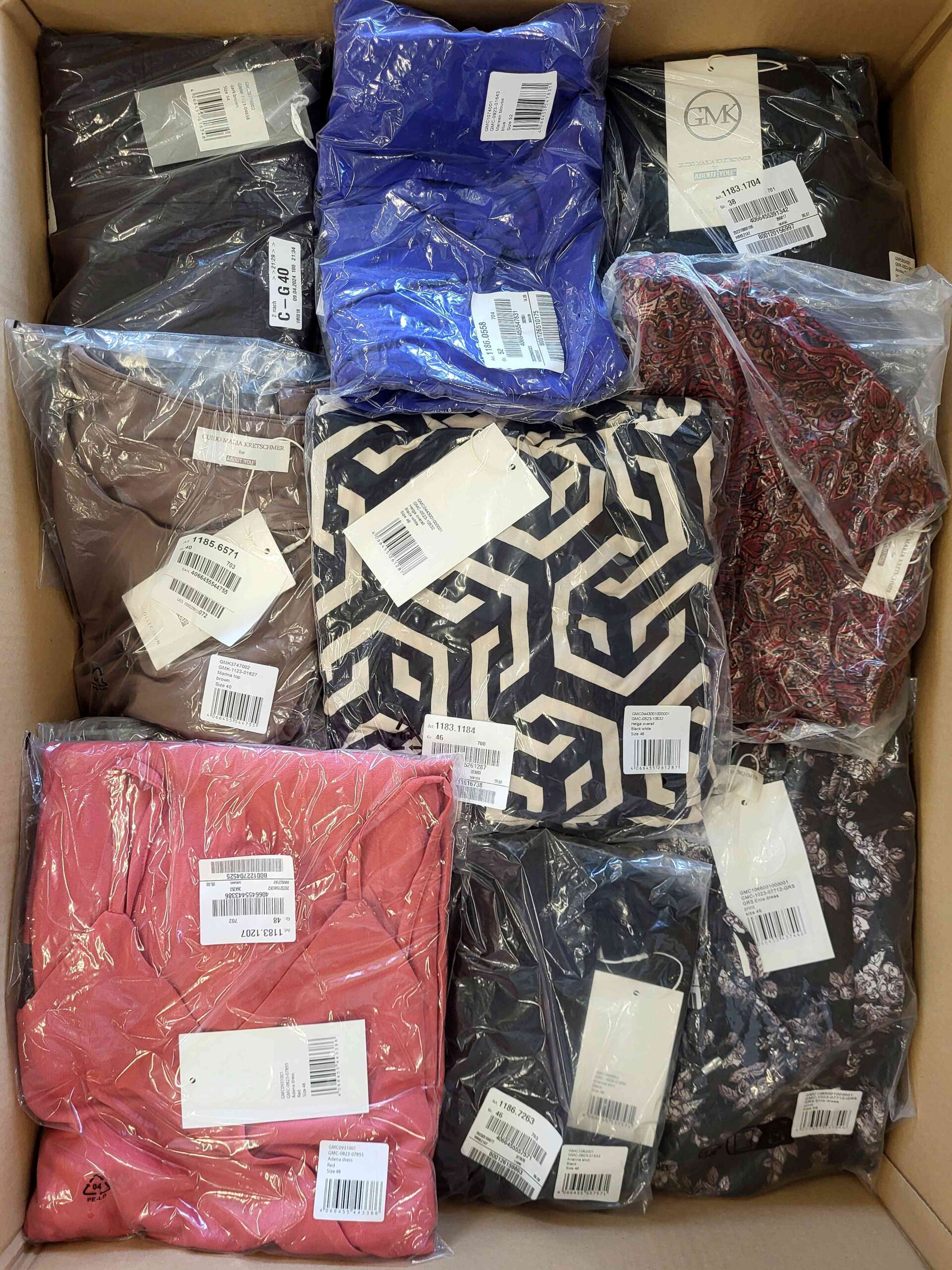 The photo shows a package with clothing in the category YA.