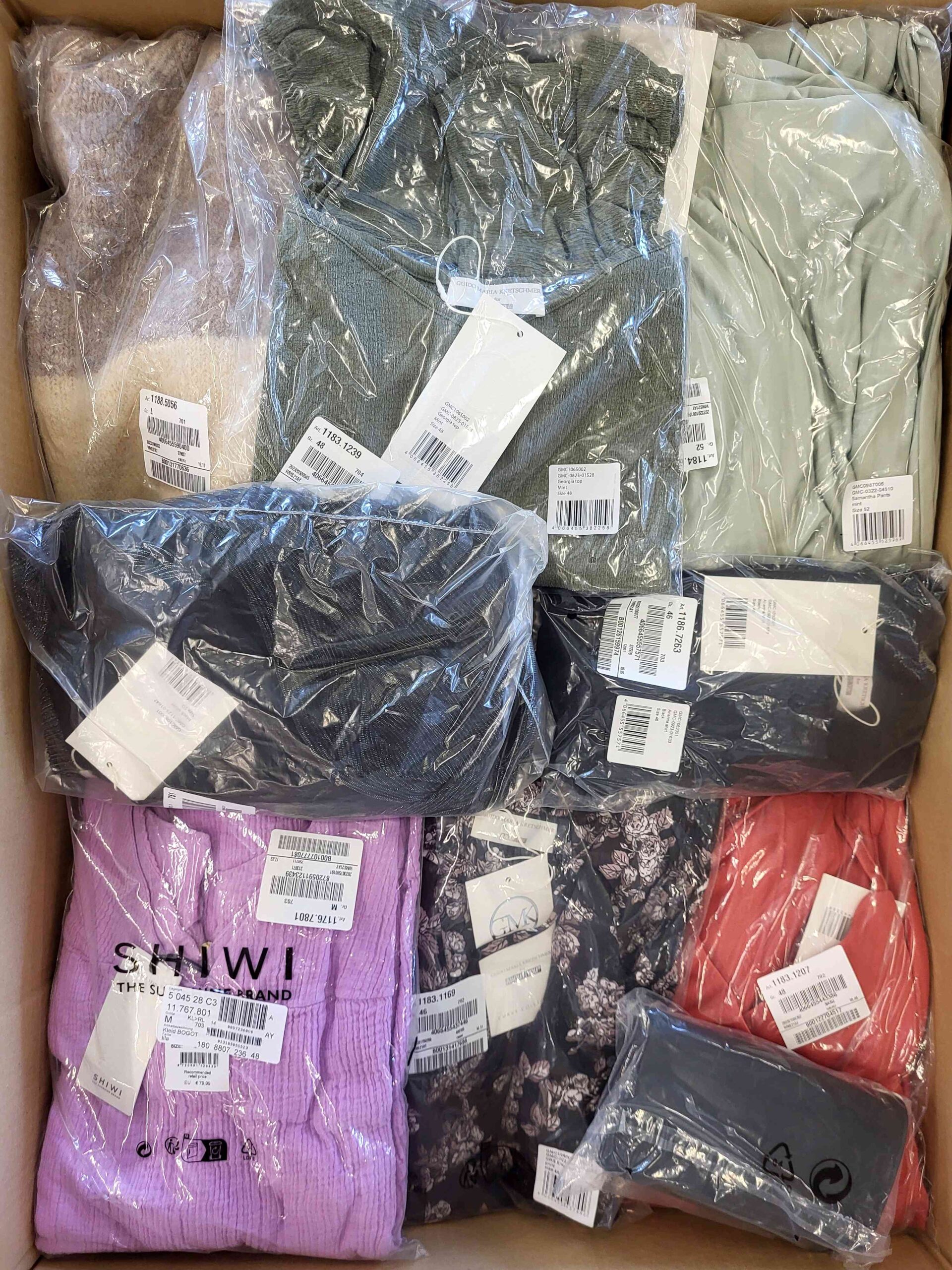 The photo shows a package with clothing in the category YA.