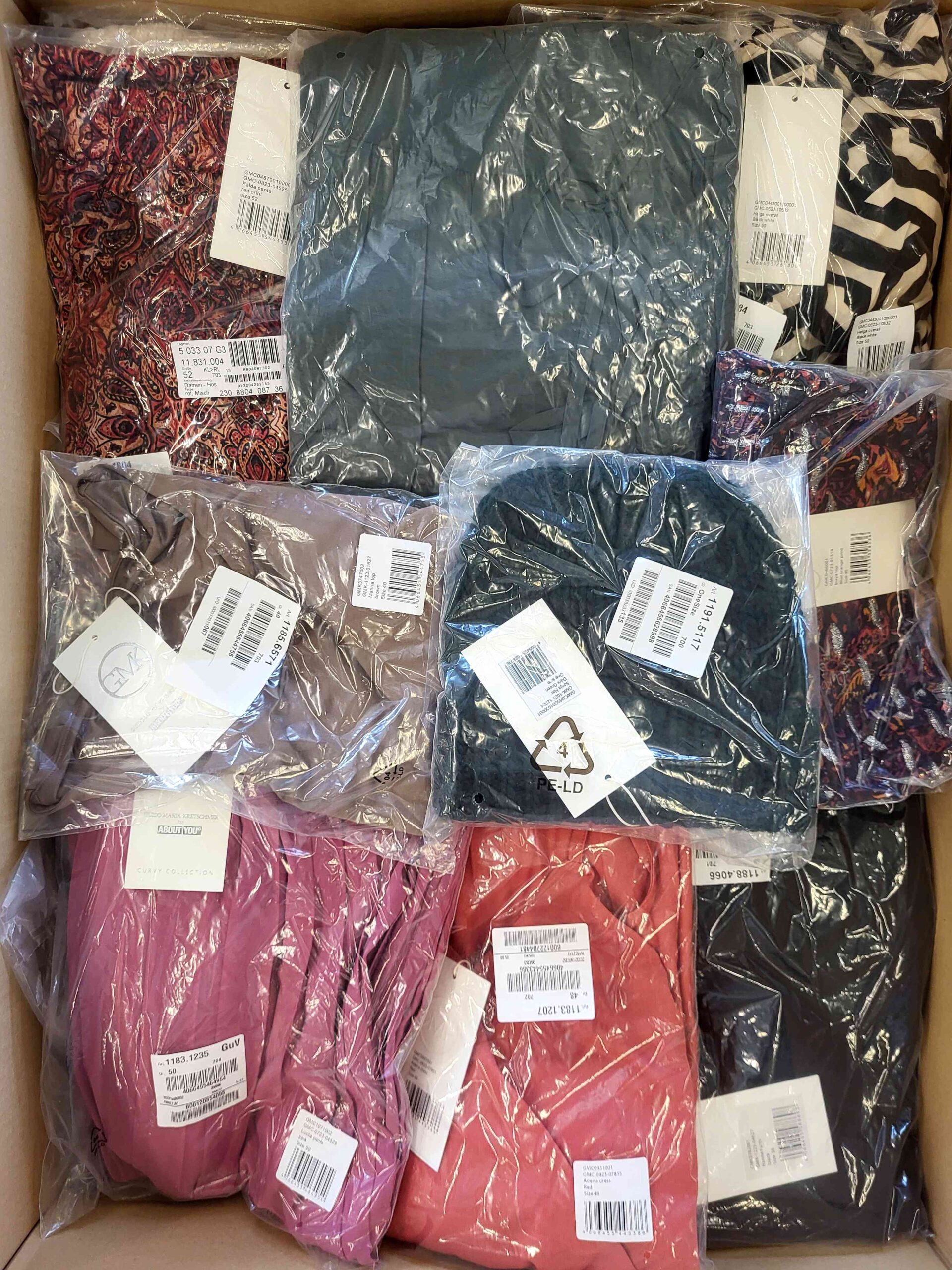 The photo shows a package with clothing in the category YA.