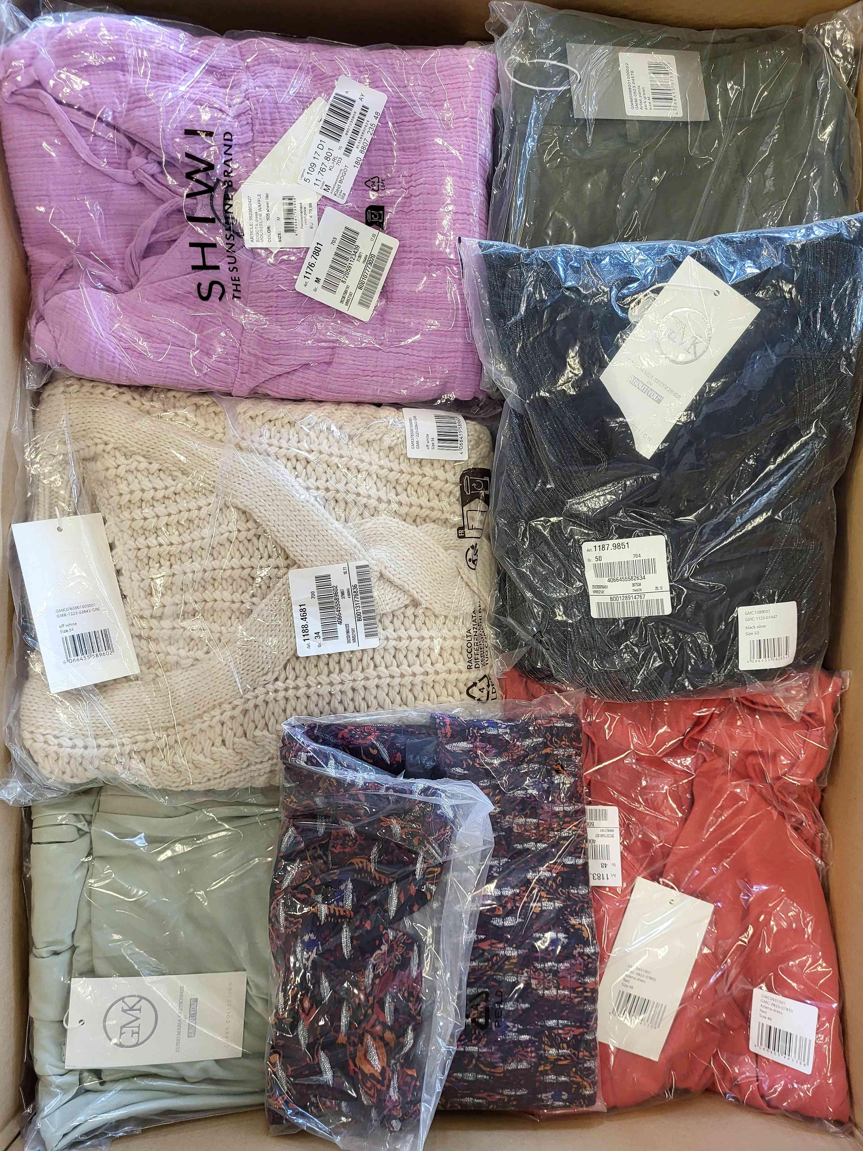 The photo shows a package with clothing in the category YA.