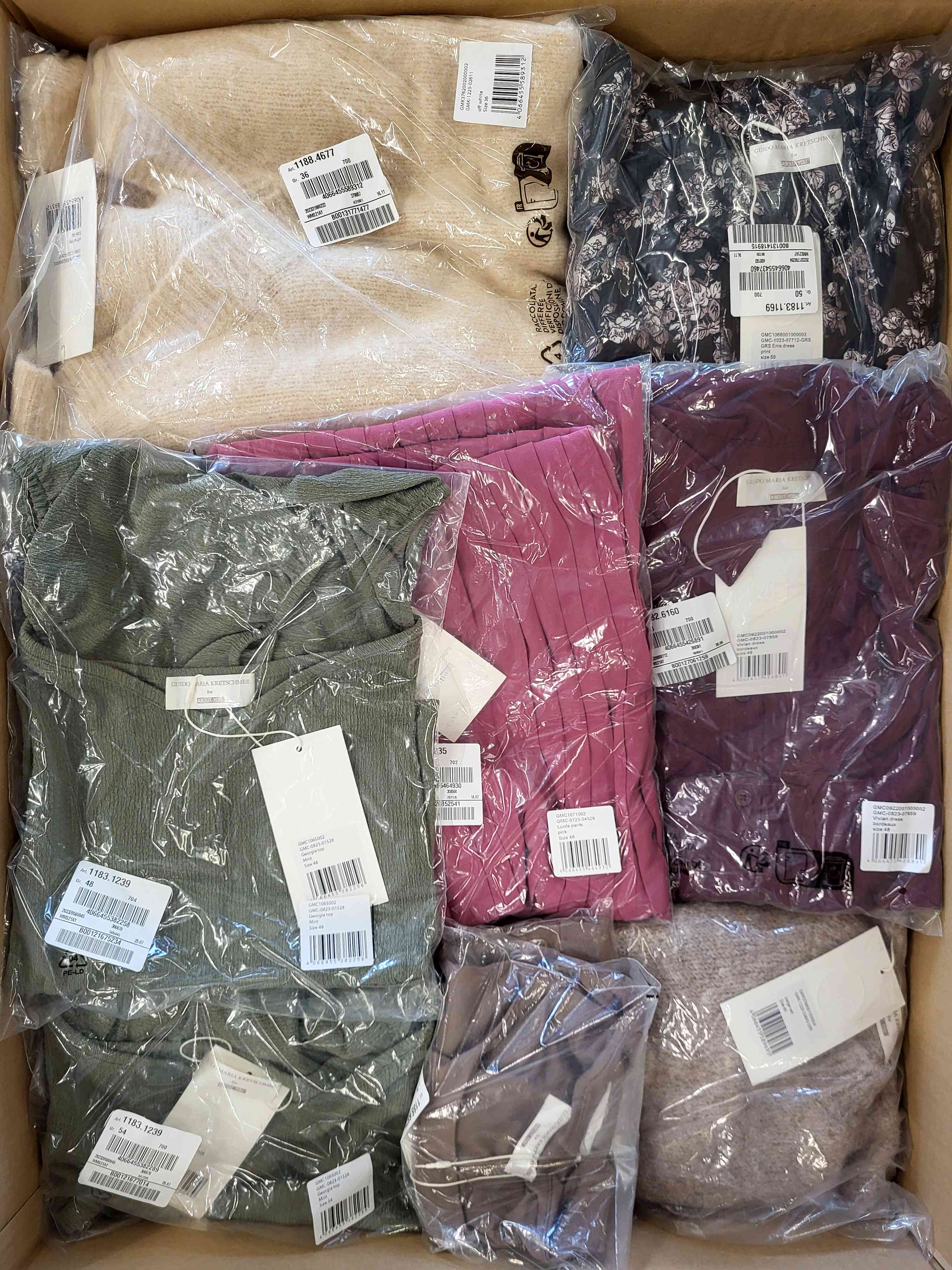The photo shows a package with clothing in the category YA.