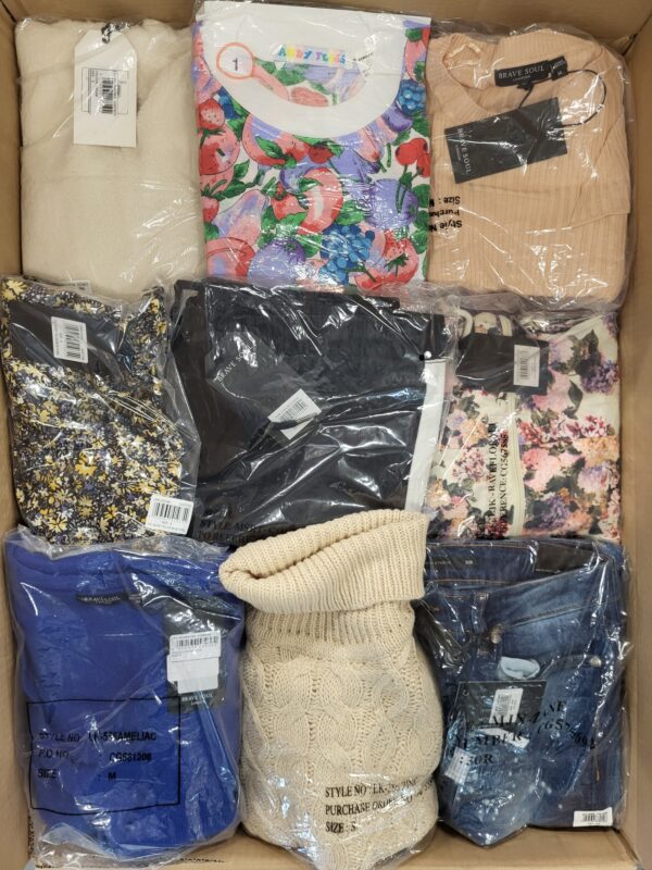 The photo shows a package with clothing in the category BB.