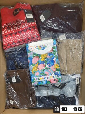 The photo shows a package with clothing in the category BB.