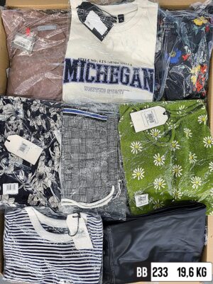The photo shows a package with clothing in the category BB.