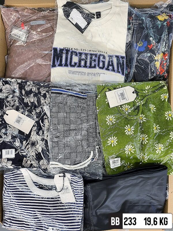The photo shows a package with clothing in the category BB.